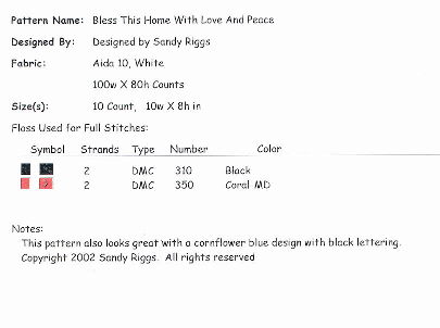 bless this home cross stitch floss list and info