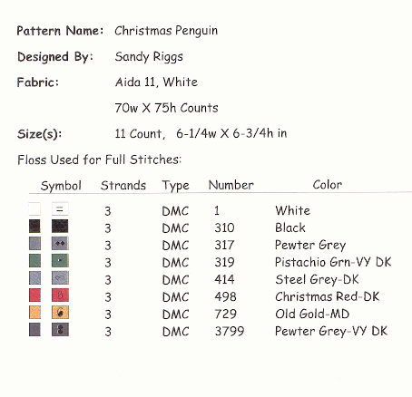 Christmas penguin floss chart