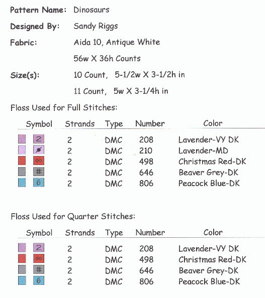 dinosaurs cross stitch floss list 1