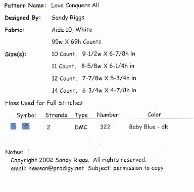 love conquers all cross stitch floss list and info