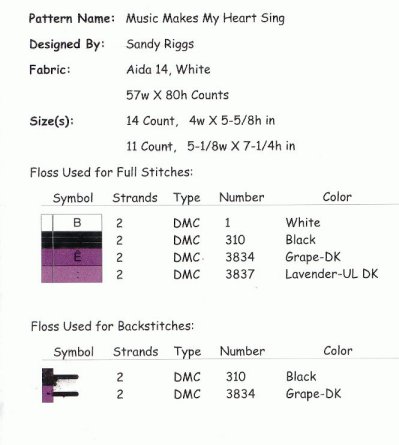 music cross stitch floss list