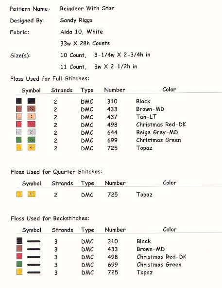 Reindeer And Star Floss Chart 1