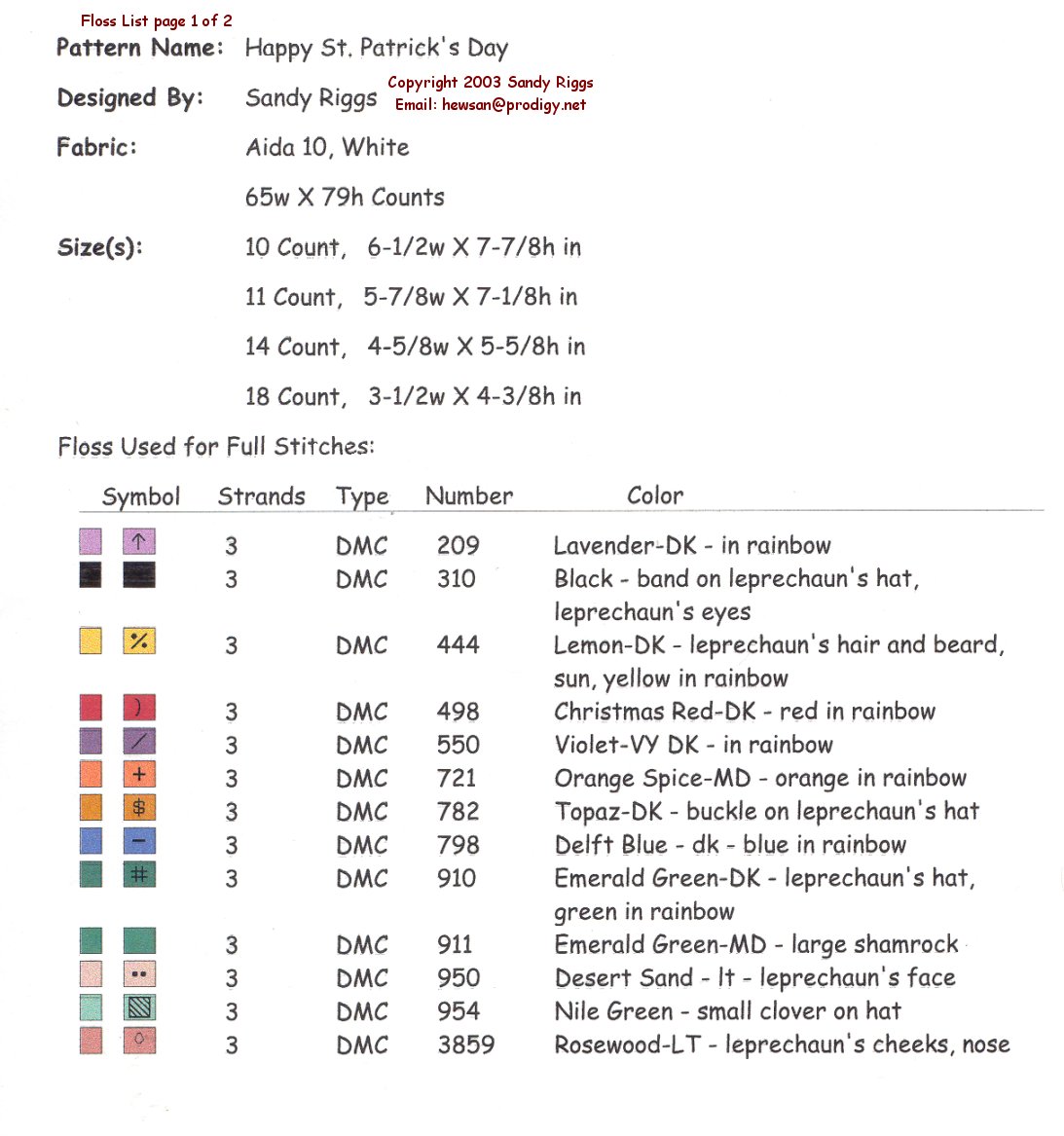 St. Patrick's Day floss list 1