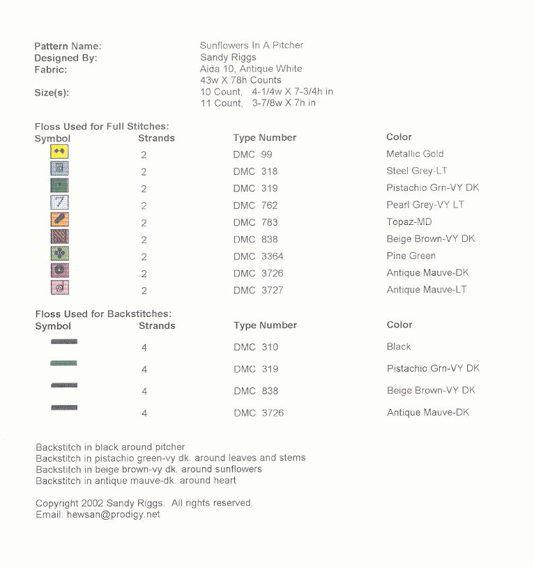 sunflowers in pitcher floss list and info