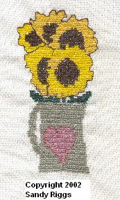 sunflowers in a pitcher cross stitch finished project photo