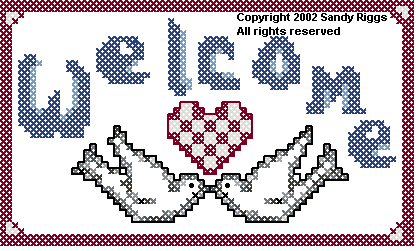 welcome doves cross stitch showing backstitching
